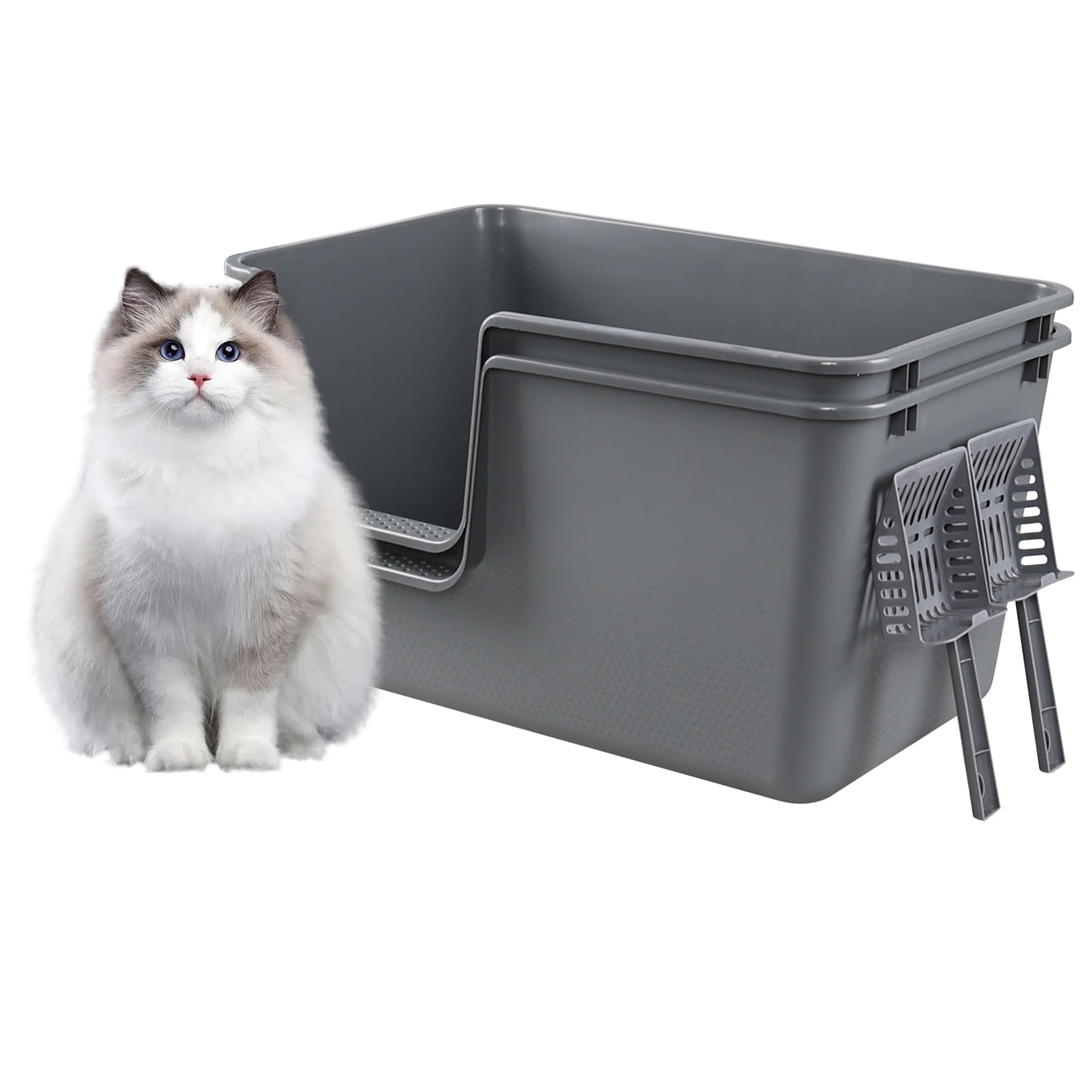 Ortodayes 2 Pack Large High Side Cat Litter Box, Grey Low Entry Cat Litter Tray