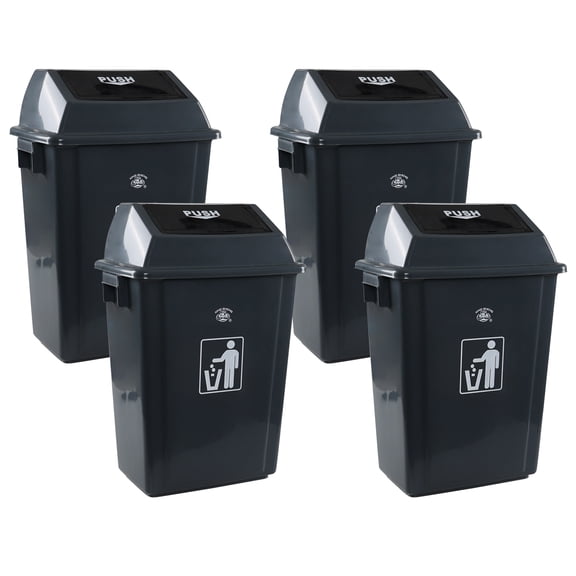 Ortodayes 4 Pack 16 Gallon Plastic Swing Lid Trash Can, Large Grey Garbage Can with Lid