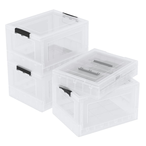 Ortodayes 4 Pack 30 Quart Clear Plastic Foldable Boxes, Clear Latch Totes with Lids