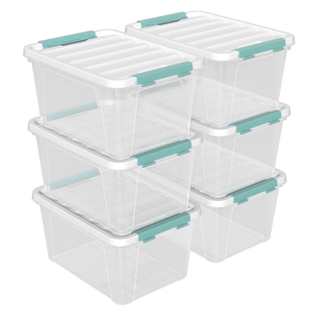 Ortodayes 6 Pack 20 Quart Clear Storage Latch Box, Clear Plastic Bin with Lid
