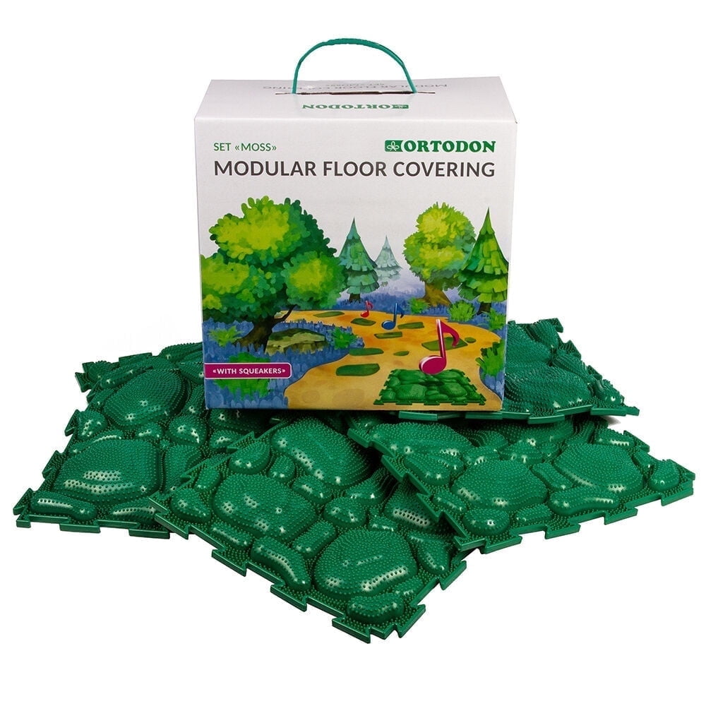 Ortodon Moss Module Sensory Mat with Squeakers 6 Pieces Orthopedic Puzzle Mats for Foot Massage Game Mat Massage Sensory Mat Puzzle Floor Mat, Green
