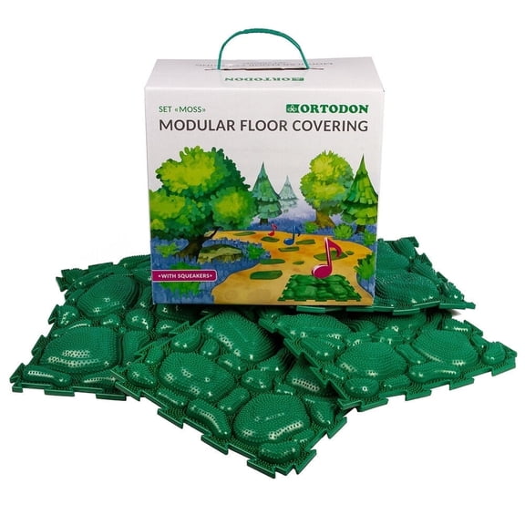 Ortodon Moss Module Sensory Mat with Squeakers 6 Pieces Orthopedic Puzzle Mats for Foot Massage Game Mat Massage Sensory Mat Puzzle Floor Mat, Green