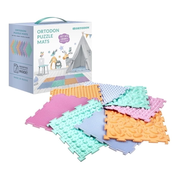 Ortodon Pastel Module Sensory Mat 8 Pieces Orthopedic Puzzle Mats for Foot Massage Game Mat Massage Sensory Mat Puzzle Floor Mat, Multiсolor
