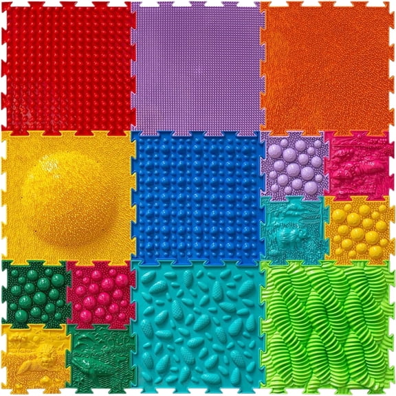 Ortodon Rainbow Module Sensory Mat 15 Pieces Orthopedic Puzzle Mats for Foot Massage Game Mat Massage Sensory Mat Puzzle Floor Mat, MultiŃolor
