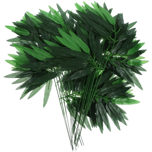 SWETRACE Artificial Green Bamboo Leaves Plastic 50Pcs 17.7X9.4X0.08In