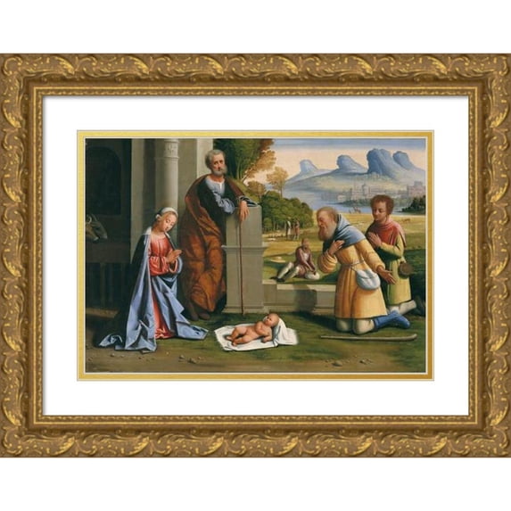 Ortolano 14x11 Gold Ornate Wood Frame and Double Matted Museum Art Print Titled - The Adoration of the Shepherds