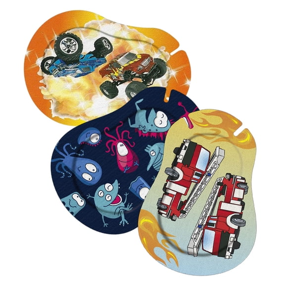 Ortopad Bamboo for Boys, Adhesive Eye Patches, 30/Pack, Medium Size, Monster Truck, Glow in The Dark Monsters, Fire Truck