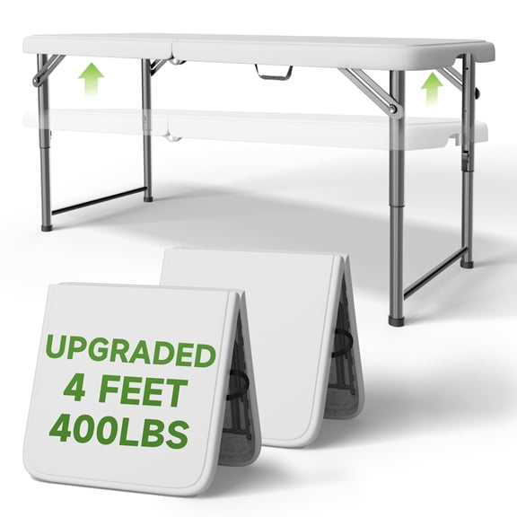 4-Fit Folding Table - Dual-Height Adjustable, Sturdy 400-lb Rating. Portable Foldable Design for Indoor/Outdoor, Camping & Parties,2-Pack
