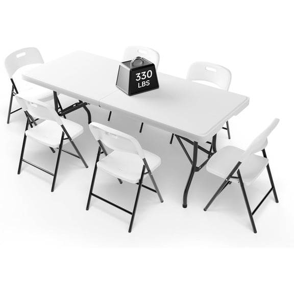 Ortus Collective 6FT Folding Table Set with 6 Chairs – Heavy-Duty 330 lb Table & 600 lb Chairs, Portable Foldable Furniture Set for Camping, Parties, Indoor & Outdoor Use