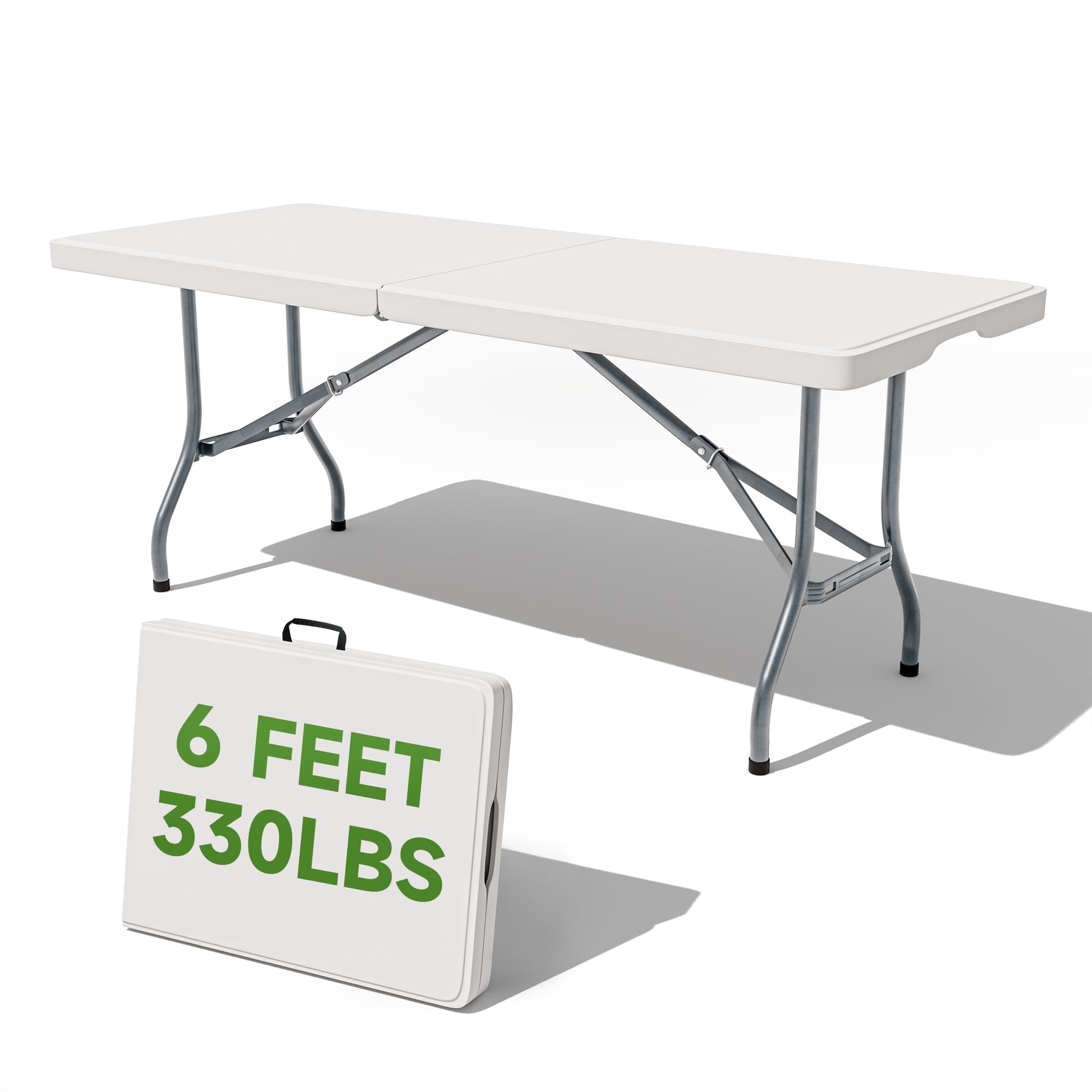 Folding Table 6 Foot - Heavy Duty 330LBS Capacity, Sturdy & Foldable Design with Safety Lock - Portable Tables Folding for Camping, Party, Indoor & Outdoor Use, 10 Pack