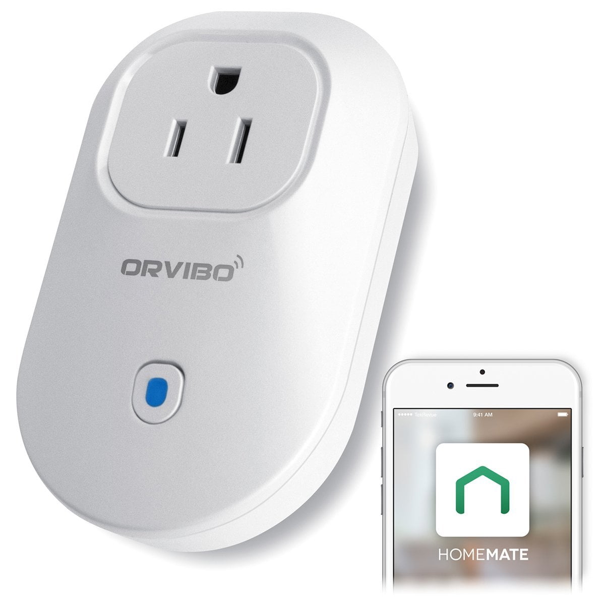 Orvibo Wi-Fi Smart Socket Outlet US Plug, Turn ON/OFF Electronics from Anywhere, White (HomeMate-S20)