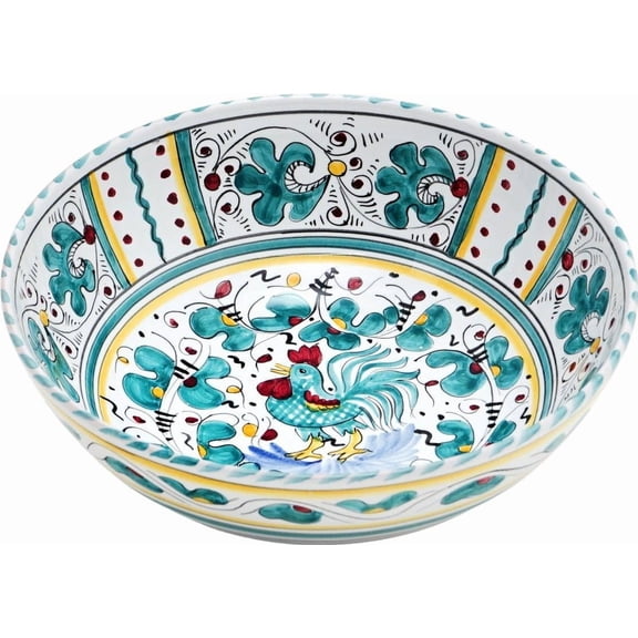 Orvieto Green Rooster Ceramic Salad Bowl-Italian Craftsmanship