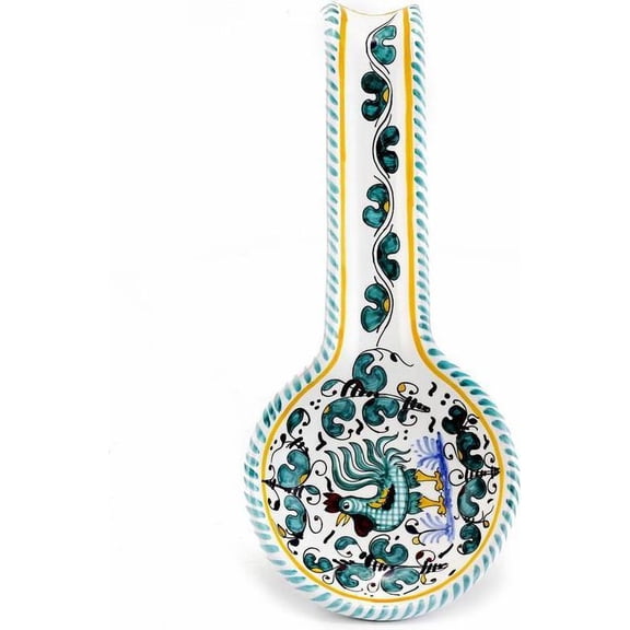 Orvieto Green Rooster Ceramic Spoon Rest-Deruta Style