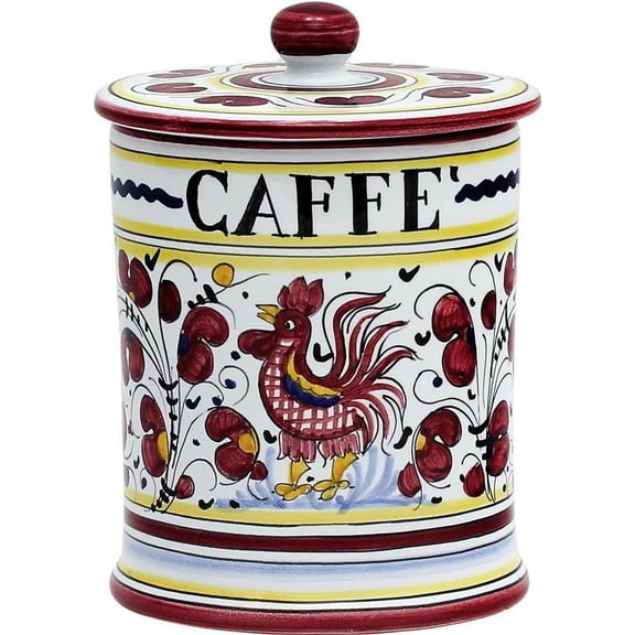 Orvieto Red Rooster Ceramic Coffee Canister | Italian Design