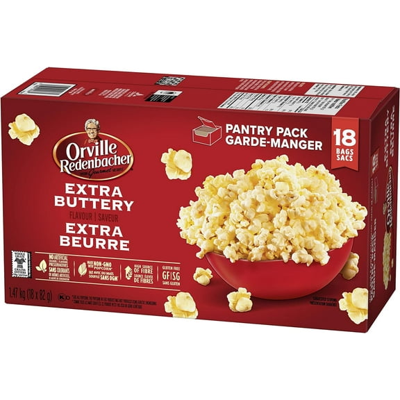 Orville Redenbacher Popcorn, Microwave Extra Buttery, Popping Corn Bags, 18pk, 1.47kg/3.2 lb