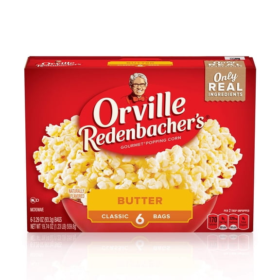 Orville Redenbachers Microwave Popcorn, Classic Butter Flavor, 2g Fiber Per Serving, 3.3 oz., 6-Count ( PACK OF 2 )