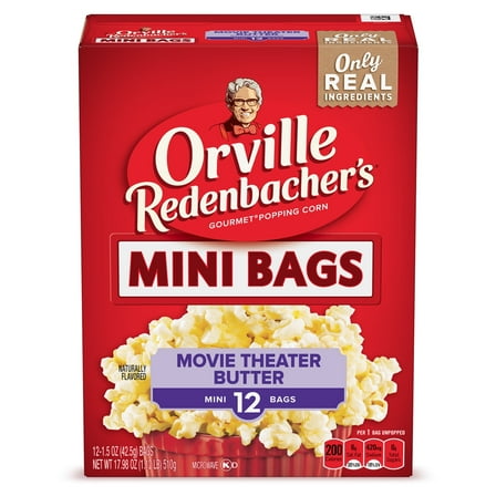 Orville Redenbacher's Movie Theater Butter Microwave Popcorn, Mini Bags, 1.5 oz (Pack of 4)