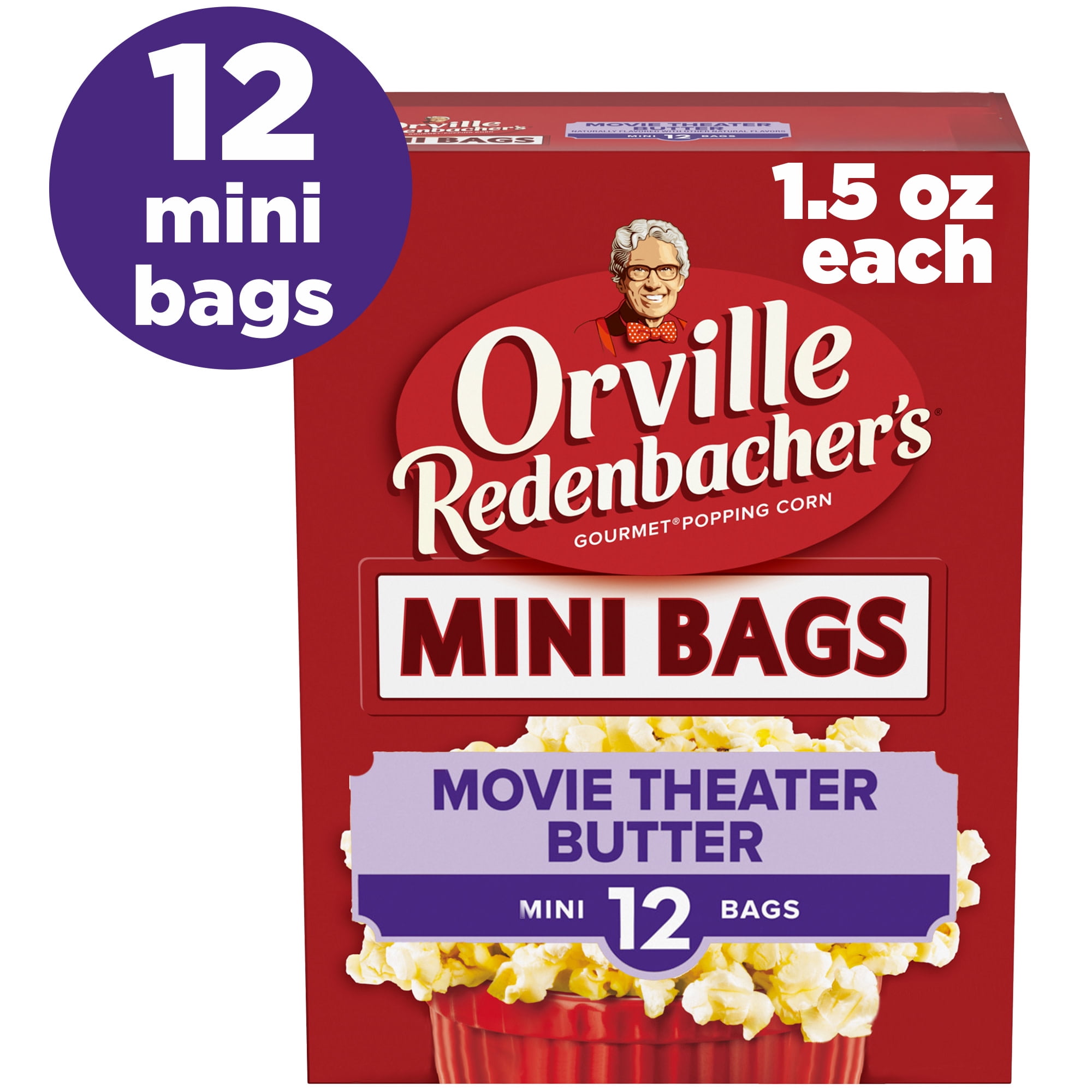 Orville Redenbachers Microwave Popcorn Mini Bags, Movie Night Butter Flavor, Movie Night Supplies, 1.5 oz., 12-Count