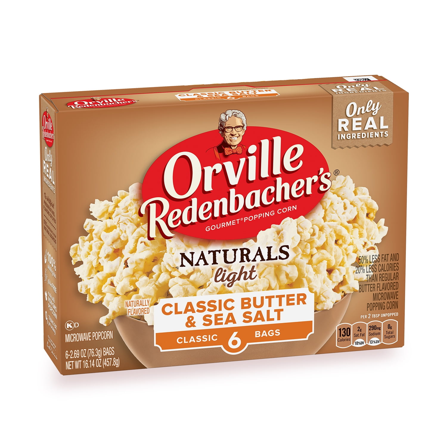 Orville Redenbacher's Naturals Light Classic Butter & Sea Salt Popcorn, 2.69 Ounce Classic Bag, 6-Count