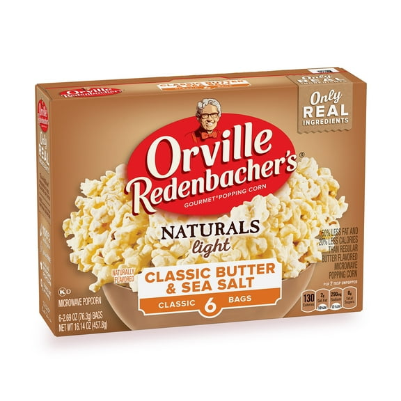 Orville Redenbacher's Naturals Light Classic Butter & Sea Salt Popcorn, 2.69 Ounce Classic Bag, 6-Count