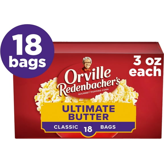 Orville Redenbacher’s Microwave Popcorn, Ultimate Butter Flavor, Movie Night Supplies, 3 oz., 18-Count
