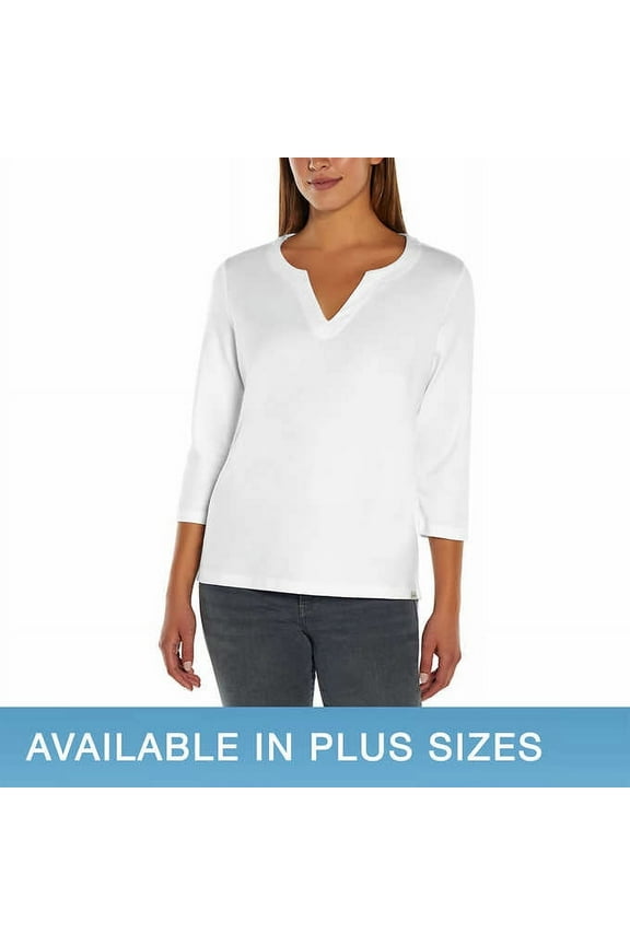 Ladies' 3/4 Sleeve Split Neck Top (White, XXL)