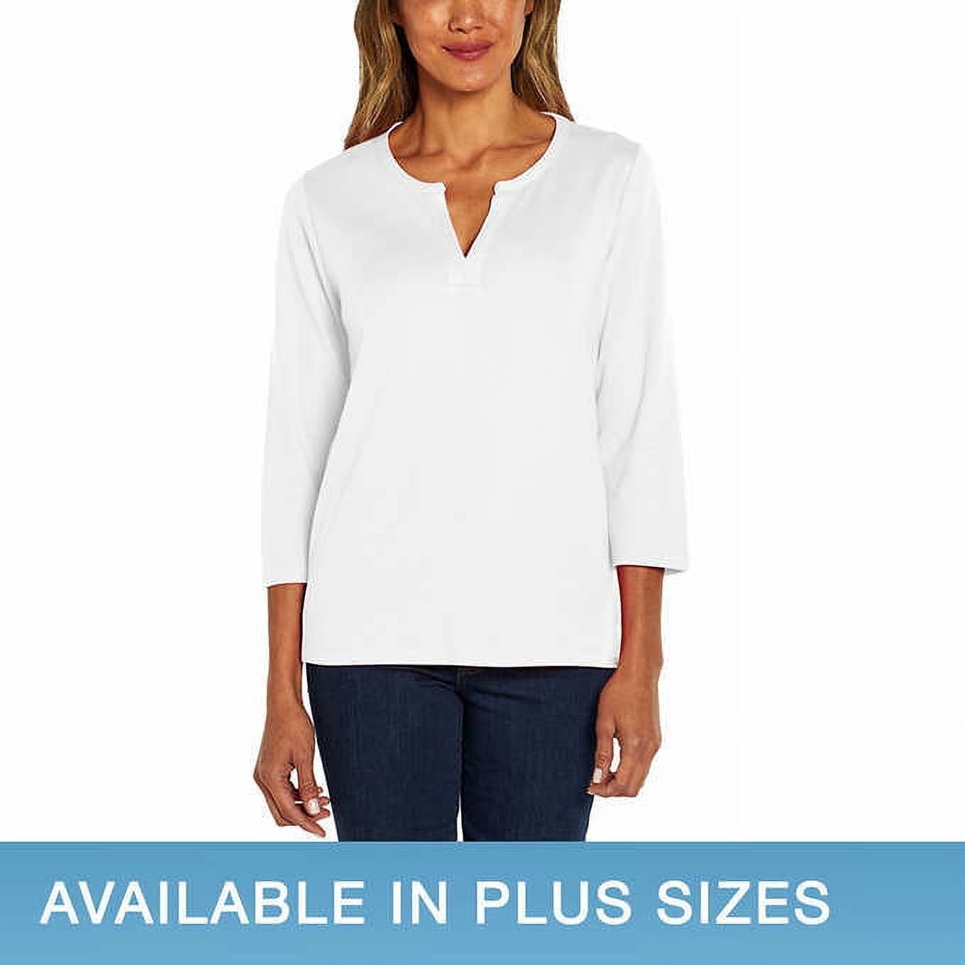 Round Neck 3/4 Sleeve Slit Top with Side Slits - Navy Stretch main image 1