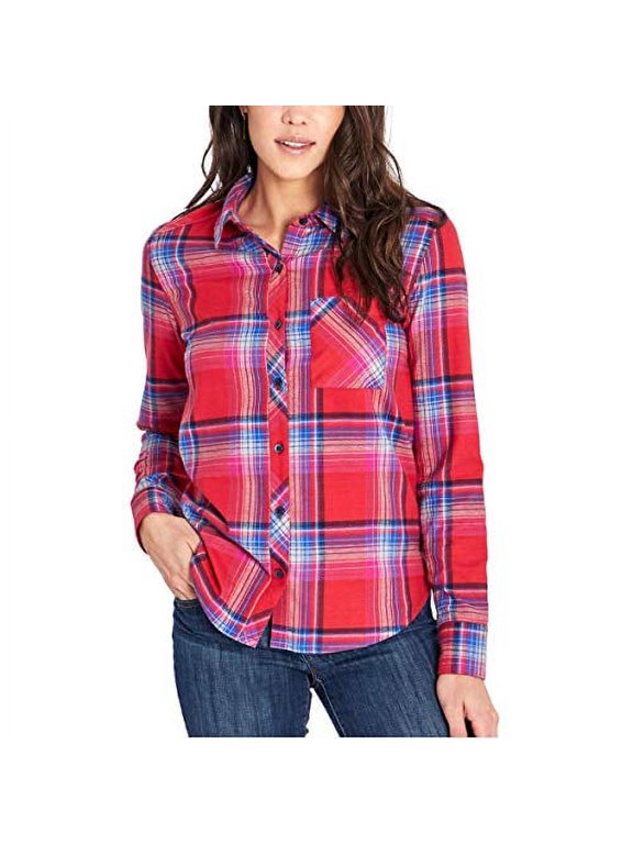 Ladies' Stretch Flannel Shirt - Red Small
