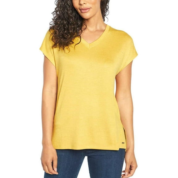 Orvis Ladies' V-Neck Tunic Knit Top, Mustard Large
