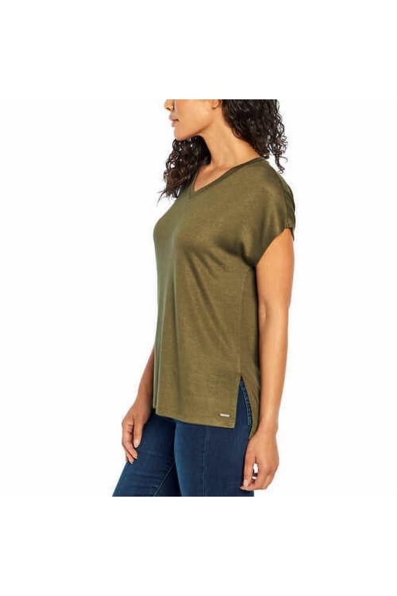 Ladies' V-Neck Tunic Knit Top, Olive Night XXL