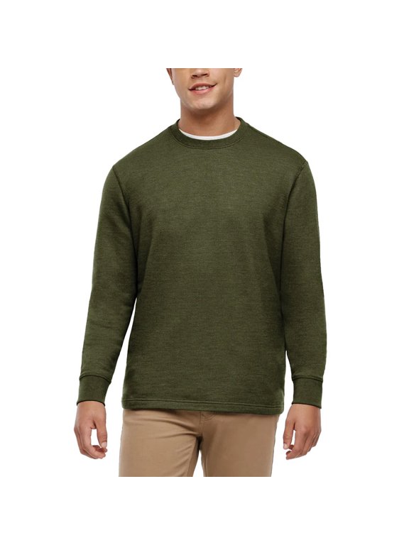 Men's Long Sleeve Textured Crew Pullover (US, Alpha, Small, Regular, Regular, Green)