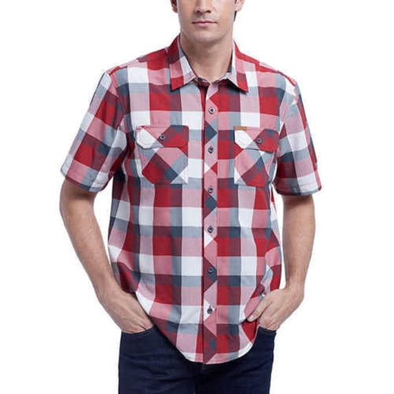 Orvis Men's Short Sleeve Woven Tech Shirt (Red Grid, XXL)