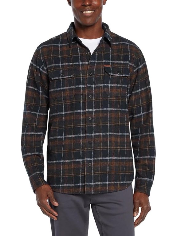 Mens Spread Collar Flannel Shirt (Blue/Brown, 3X-Large)