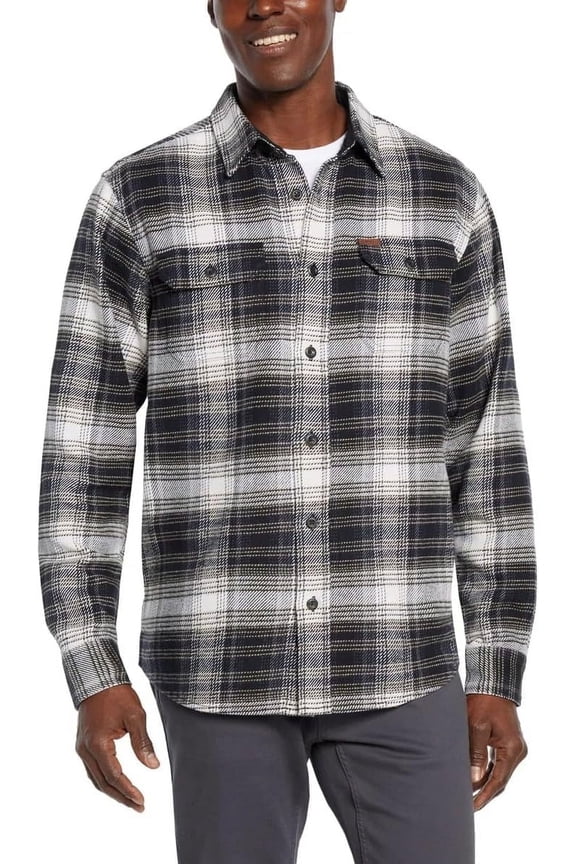 Mens Spread Collar Flannel Shirt (Gray, Large)