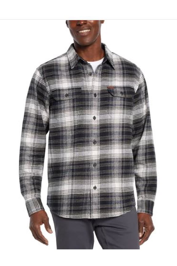 Orvis Mens Spread Collar Flannel Shirt (Gray, Small)