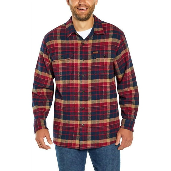 Orvis Men’s Spread Collar Flannel Shirt (Red, Medium)