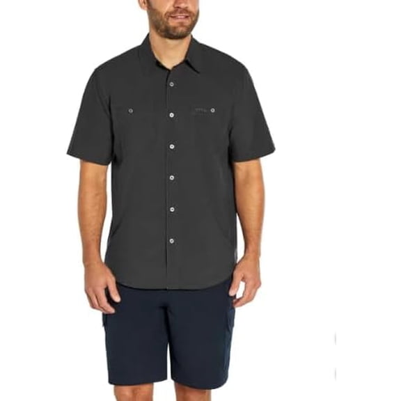 Orvis Mens Short Sleeve Shirts Casual - Woven Shirt Men with Chest Pockets - Button Down Shirts Collared (Black, Small)