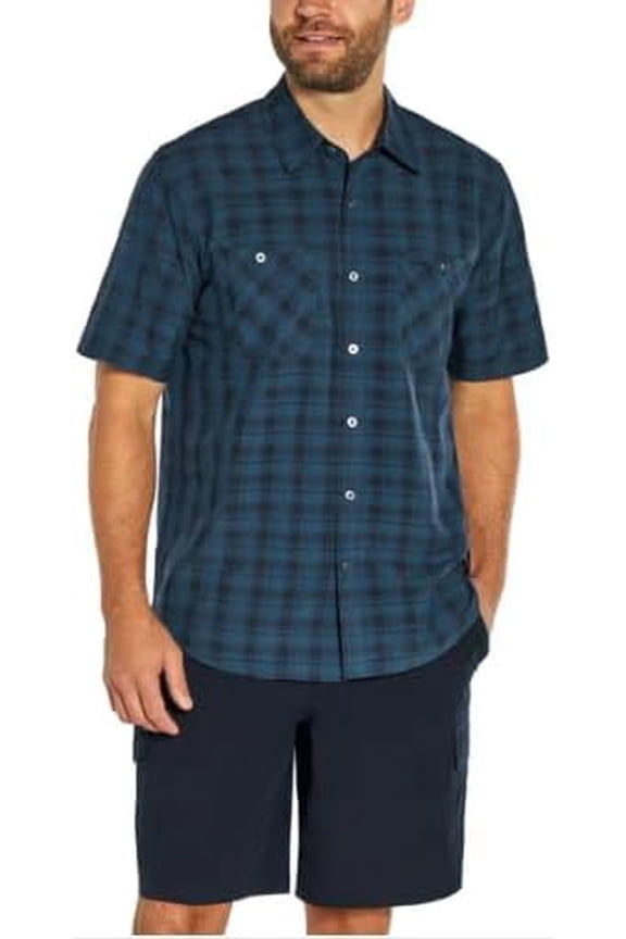 Mens Short Sleeve Shirts Casual - Woven Shirt Men with Chest Pockets - Button Down Shirts Collared (Blue, Small)