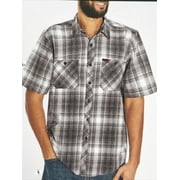 Orvis Mens Short Sleeve Spread Collar Woven Tech Shirt Pockets Gray Plaid, Small