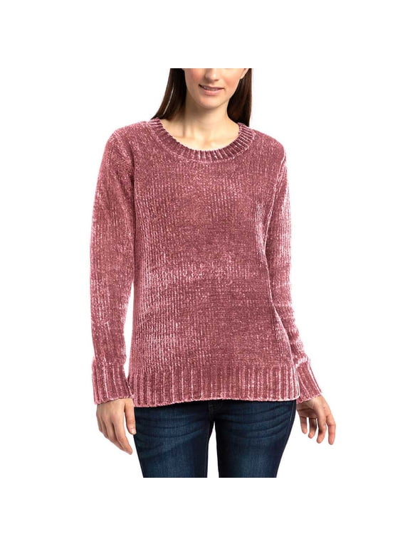 Women Chenille Crew Neck Long Sleeve Pullover Sweater 1235660 Rose XXL