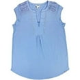 thumbnail image 1 of Orvis Women's Anna V-Neck Top with Crochet Lace Insets (Dusty Blue, Large) New with box/tags, 1 of 3