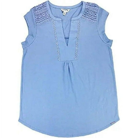 Orvis Women's Anna V-Neck Top with Crochet Lace Insets (Dusty Blue, Large) New with box/tags