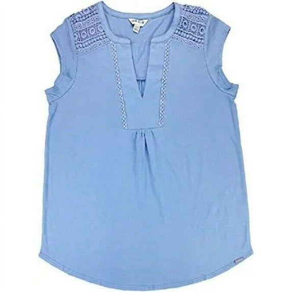 Orvis Women's Anna V-Neck Top with Crochet Lace Insets (Dusty Blue, Large) New with box/tags