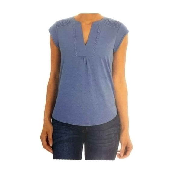 Orvis Women's Anna V-Neck Top with Crochet Lace Insets (Dusty Blue, Medium)