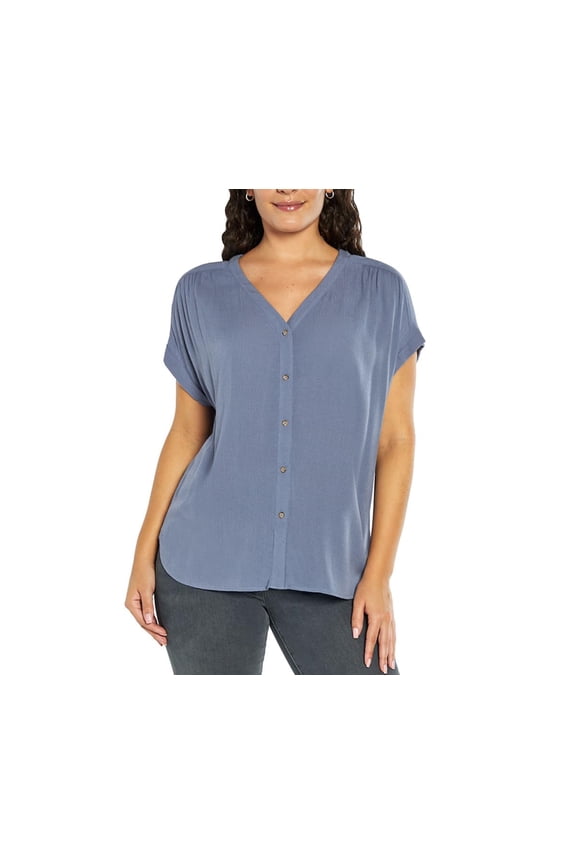 Women's Button Front Blouse, Blue XL