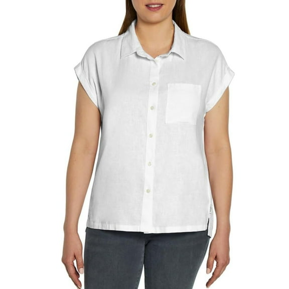Orvis Women's Button Front Short Sleeve Linen Blend Shirt (White, 3X)