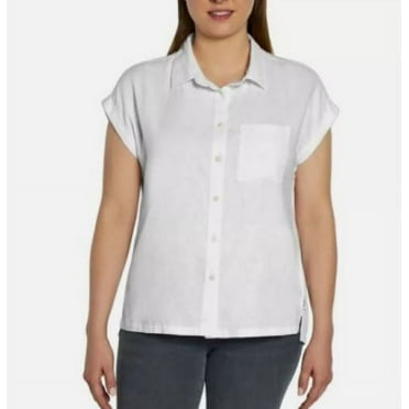Orvis Women's Button-Up Short Sleeves Linen Blend Shirt, White XL