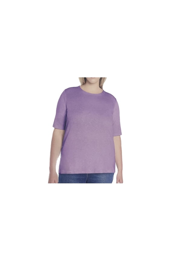 Women's Scoop Neck Pima Cotton Elbow Sleeve Top (US, Alpha, Large, Regular, Regular, Purple)