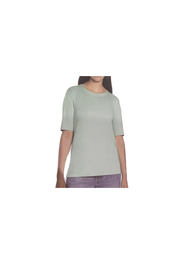 Women's Scoop Neck Pima Cotton Elbow Sleeve Top (US, Alpha, Medium, Regular, Regular, Green)