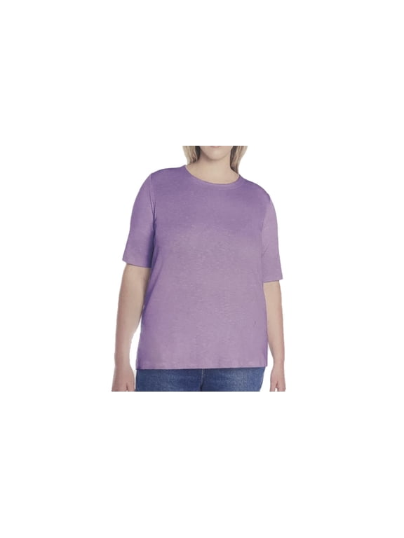 Women's Scoop Neck Pima Cotton Elbow Sleeve Top (US, Alpha, Medium, Regular, Regular, Purple)